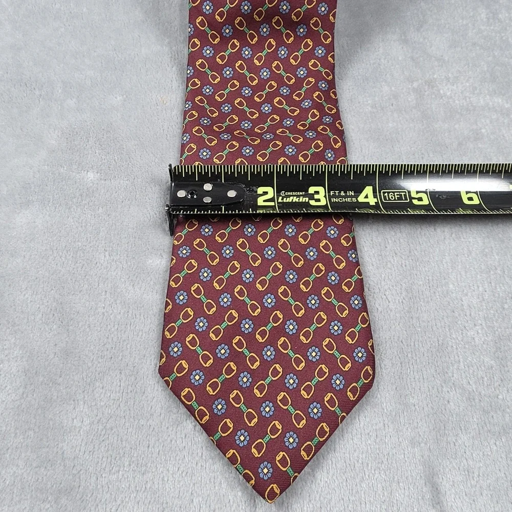 Brooks Brothers Maroon Blue Yellow Horse Bit Flower Motif Silk Tie‎ Equestrian